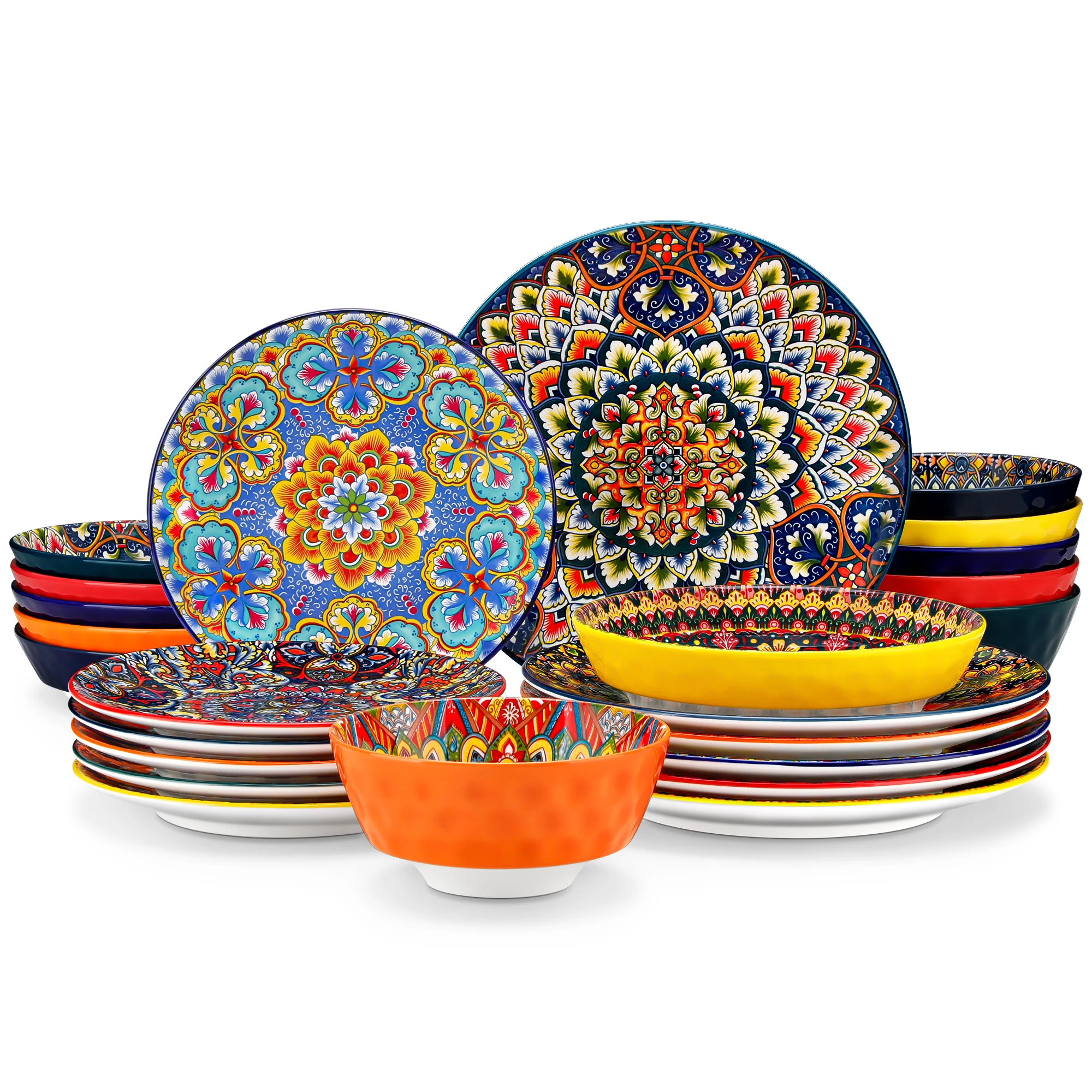 vancasso 16/24-delige LUMI Bohemian porseleinen serviesset met 4/6 stuks dinerborden/dessertborden/soepkommen/schaaltjes