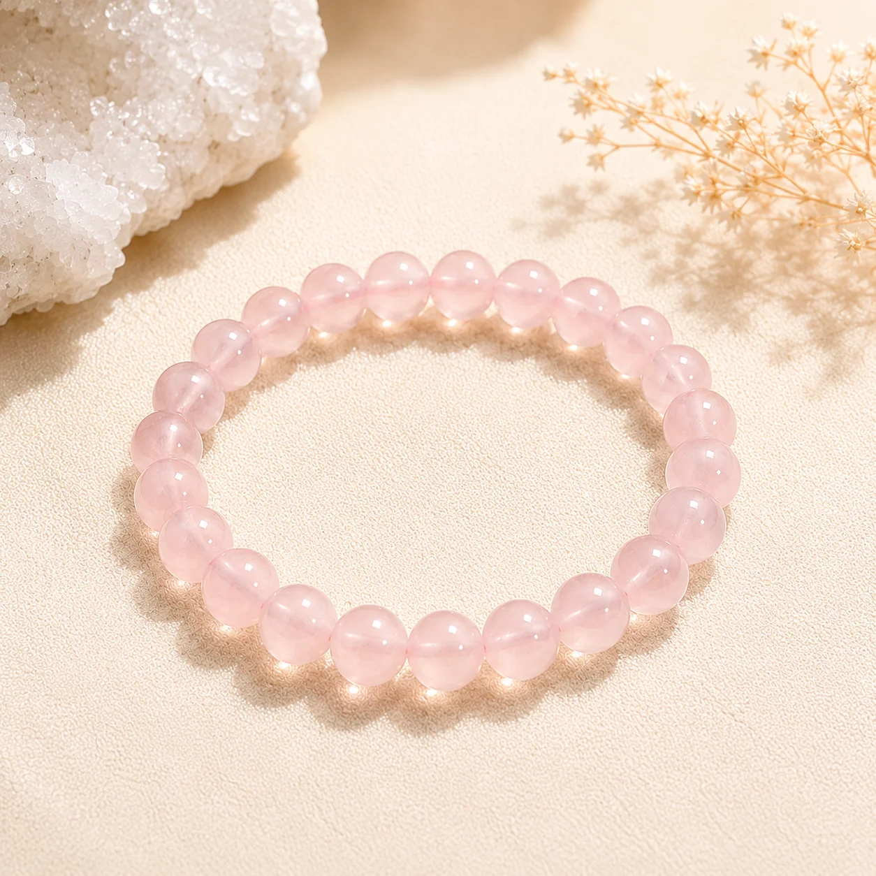 1 pcs Natural Rose Quartz Bracelet Grapefruit Pink Crystal Beads Handmade Elastic Bracelet Love Energy Jewelry Gift for Women