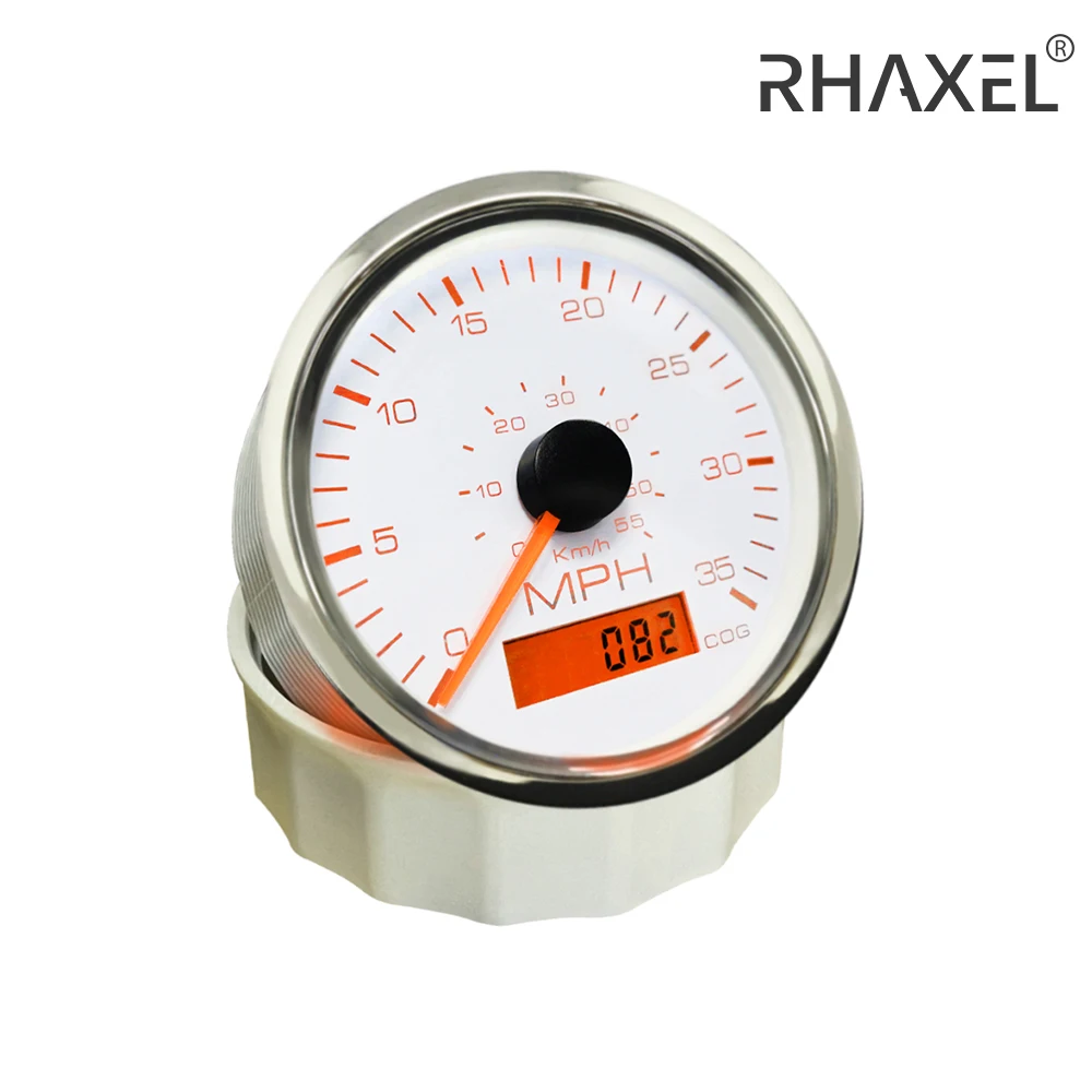 RHAXEL Waterproof 85mm GPS Speedometer 0-35MPH 0-60MPH 0-80MPH with COG Compass Red Yellow Light for Marine Boat 9-32V