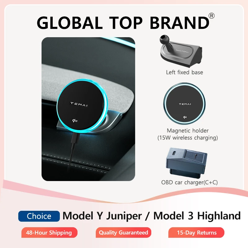 

Магнитный беспроводной держатель для телефона Tesla Model Y Juniper 2025, зарядка левого и правого руля автомобиля для модели 3 Highland 2024 2025