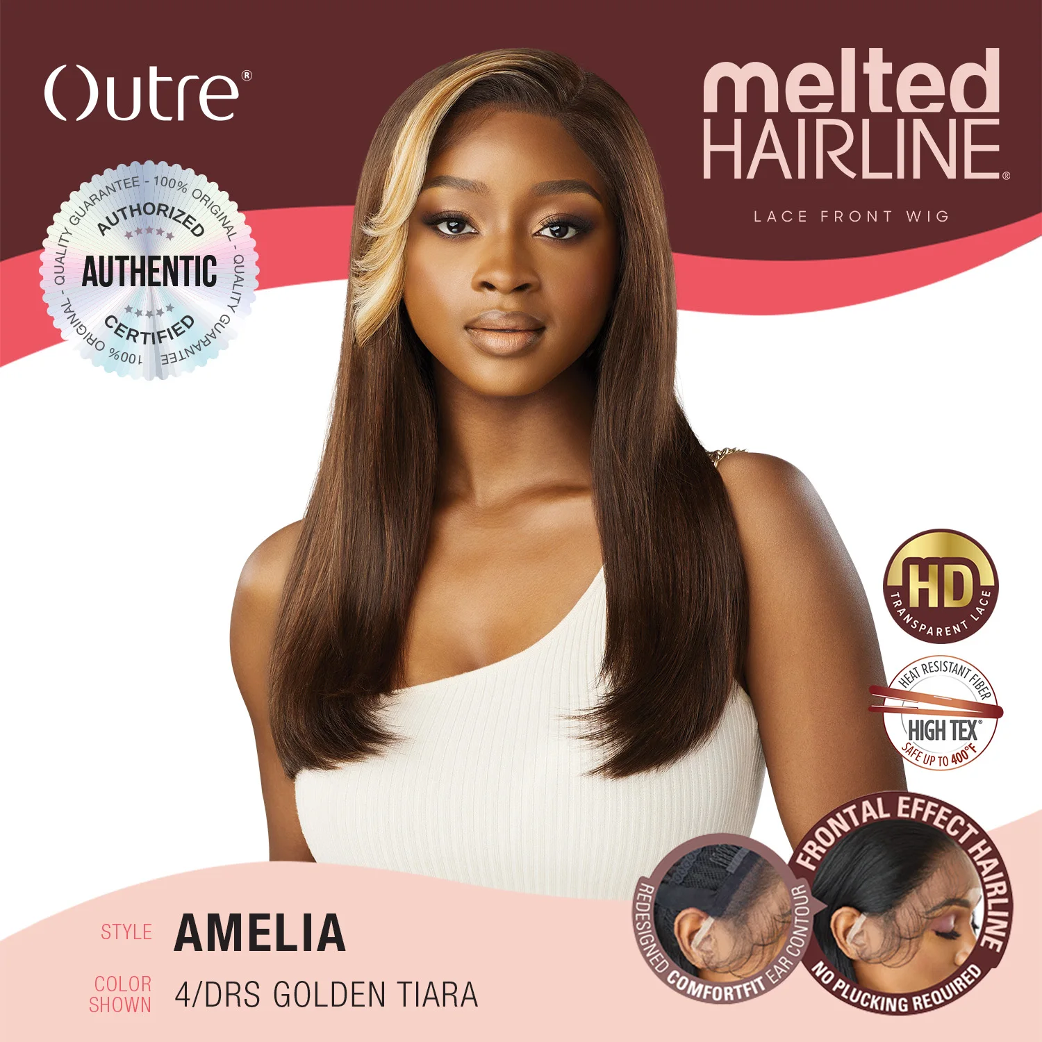 Outre melar rambut palsu tanpa lem renda HD depan Amelia garis rambut mulus, tampilan alami, renda HD lembut