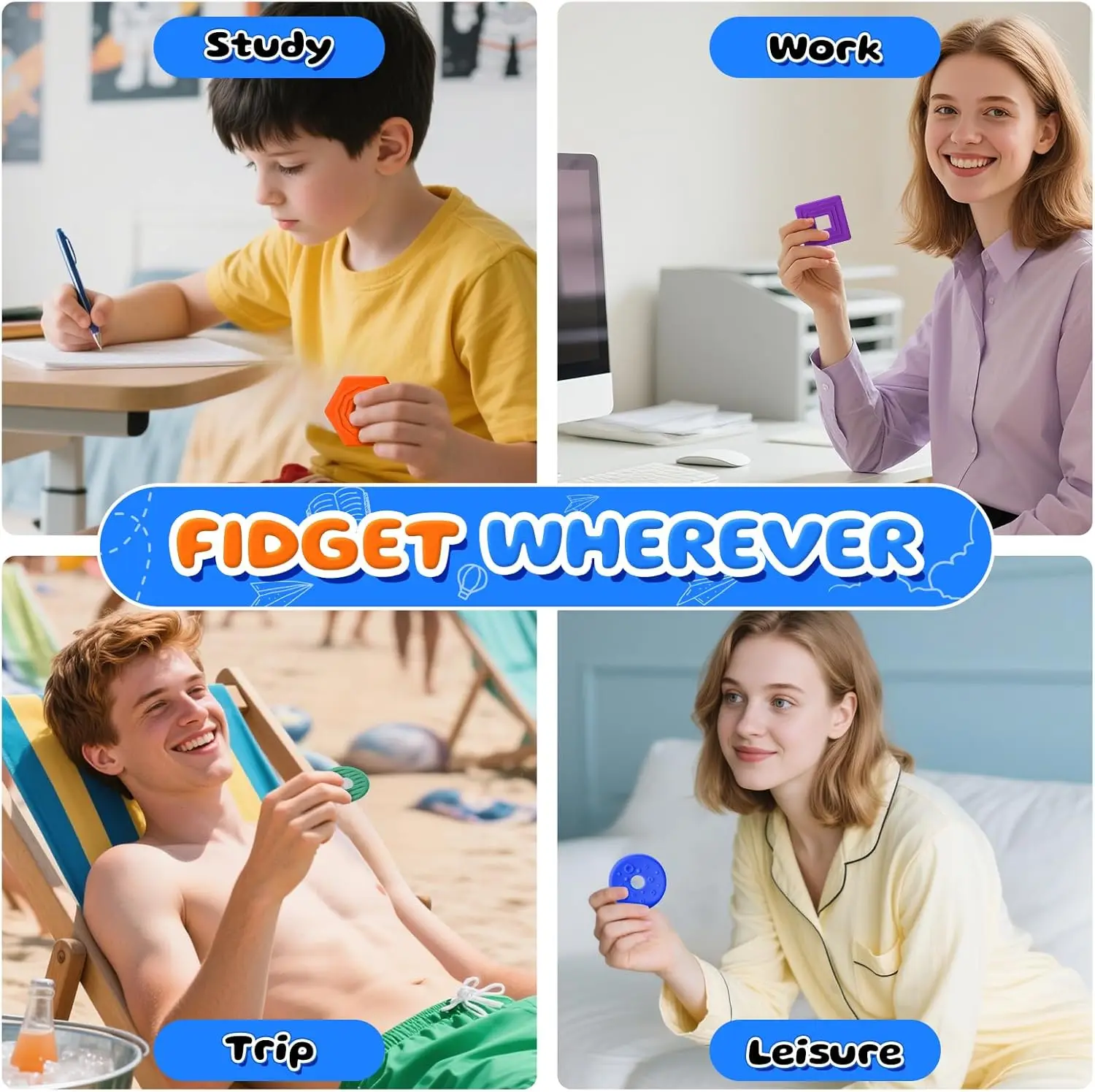 ألعاب فيدجيت الحسية للأطفال والكبار من السيليكون حجر القلق للتوحد على شكل لون ألعاب تعلم مبكرة هدايا لتخفيف القلق