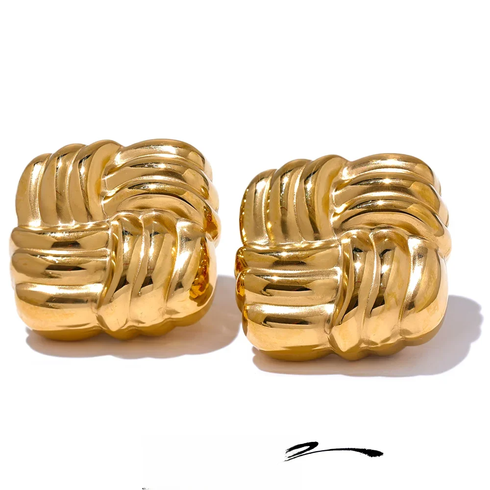 Yhpup Aussage Edelstahl quadratische Streifen Ohr stecker Metall Textur verhindern Allergie