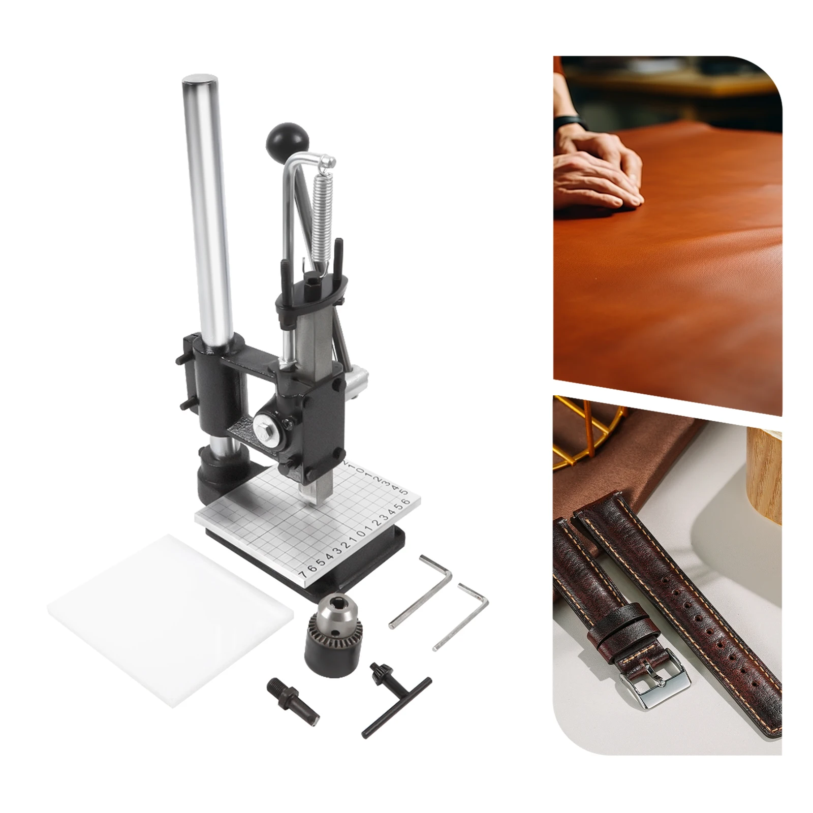 Punzonatrice manuale, strumento per punzonare, punzonatrice per pelle, con foro per vite M12, regolabile da 0 a 16 cm, con mandrino da 1,5 a 13 mm, strumento per punzonare e creare decorazioni su