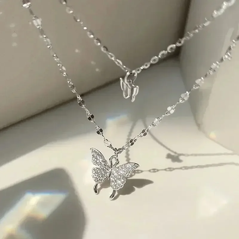 Doppels chicht Schmetterlings kette für Frauen, Lats funkelnde Kragen kette, exquisiter Schmuck, Bankett party, Weihnachts geschenk, 1