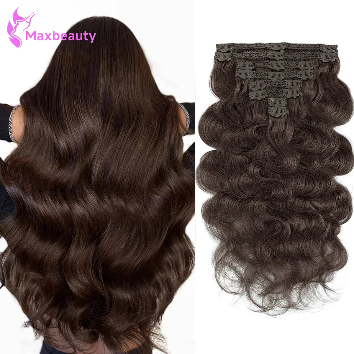 Clip Ins Human Hair Extensions Body Wave Dark Brown Color Seamless Clip In Skin Weft Burmese Human Hair Extensions 120G 180G/Set