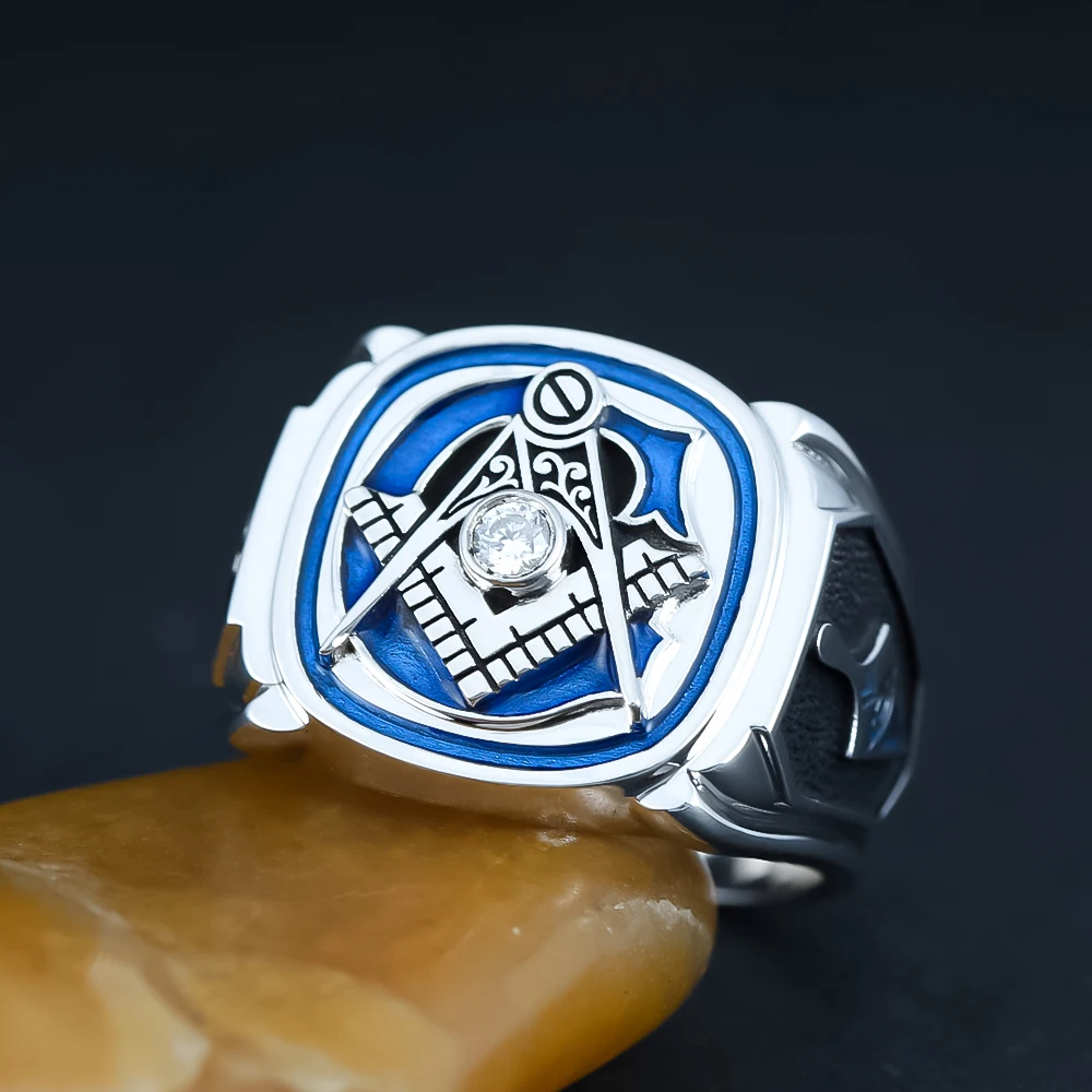 

Классическое кольцо Blue Lodge Masonic Freemason Temple G из стерлингового серебра