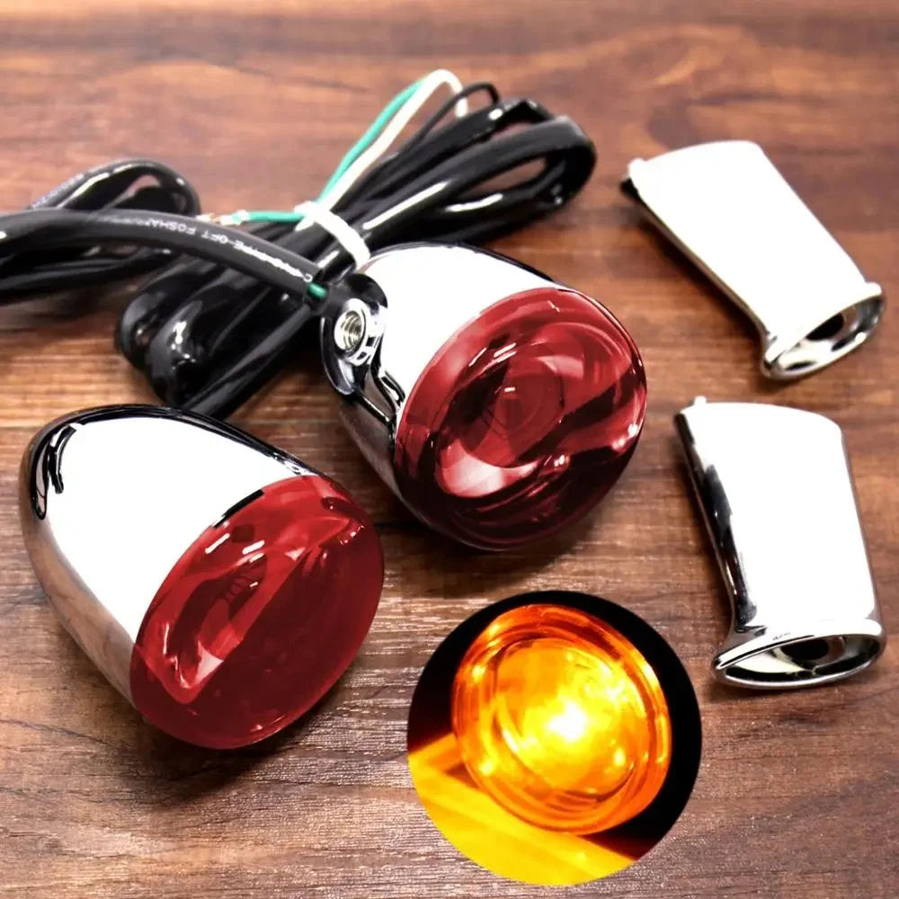 Tylne chromowane kierunkowskazy i czerwona soczewka i wspornik do Harley Dyna Softail Fatboy FXDB Sportster 883 1200 — zdjęcie 2