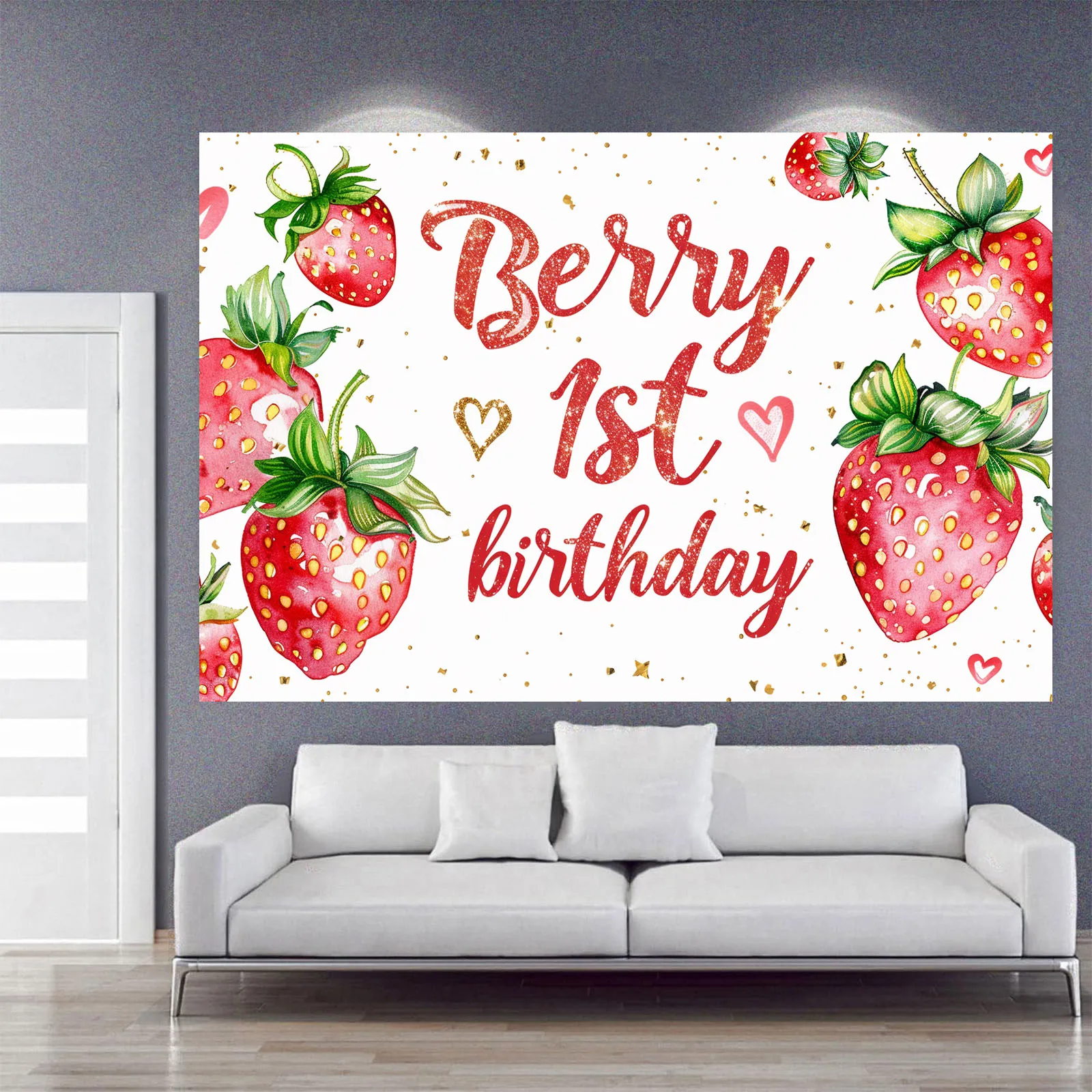 5×3 ft Berry 1st Birthday Backdrop, Strawberry 1st Birthday banner for Girl, One Birthday Berry 1st Birthday Party Decorations