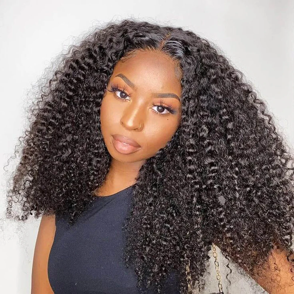 210% Gęstość Kinky Curly Human Hair 13x4 Lace Frontal Wig For Women T Part Closure Wig Brazilian Remy Hair Natural Color