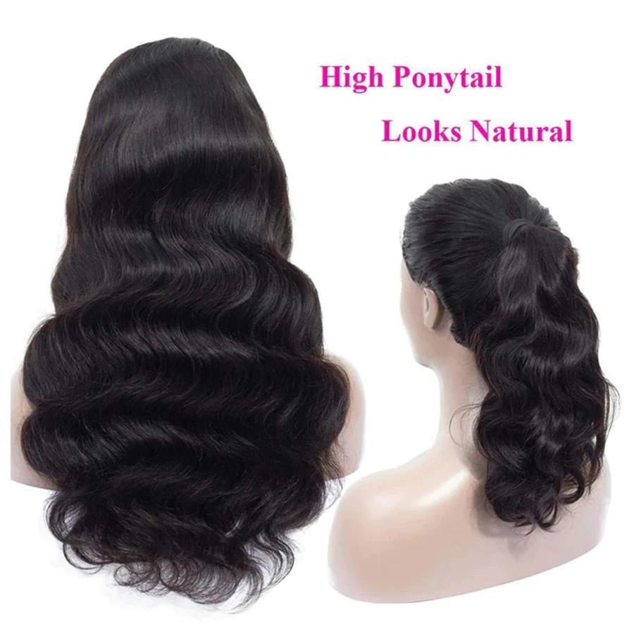 Perruque Full Lace Body Wave naturelle indienne Remy, cheveux bruts, pre-plucked, densité 180%