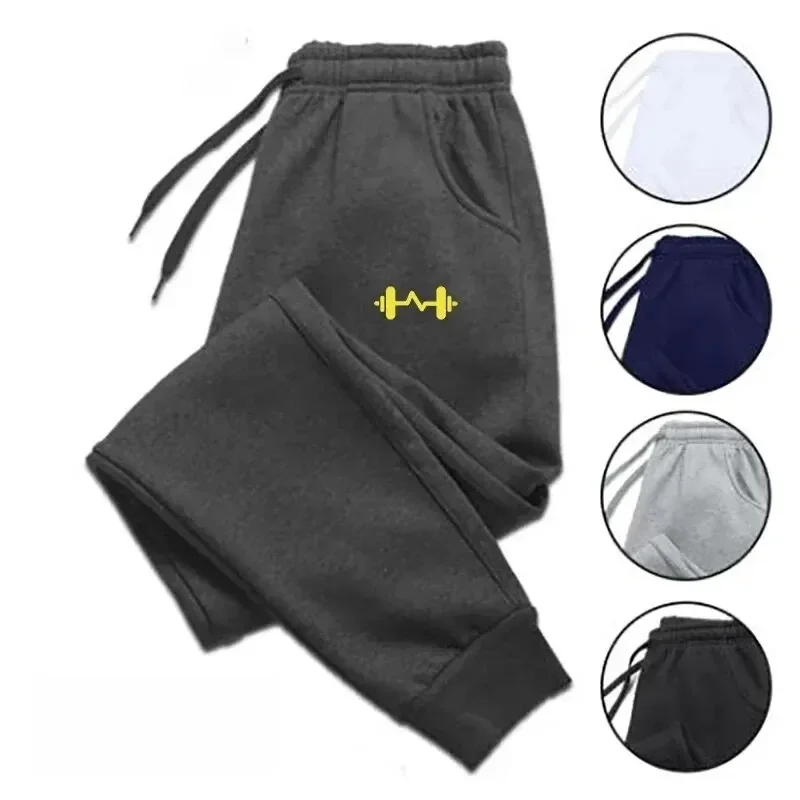 Calças masculinas de lã estampadas com barra, moletom de cordão, calça esportiva casual masculina,