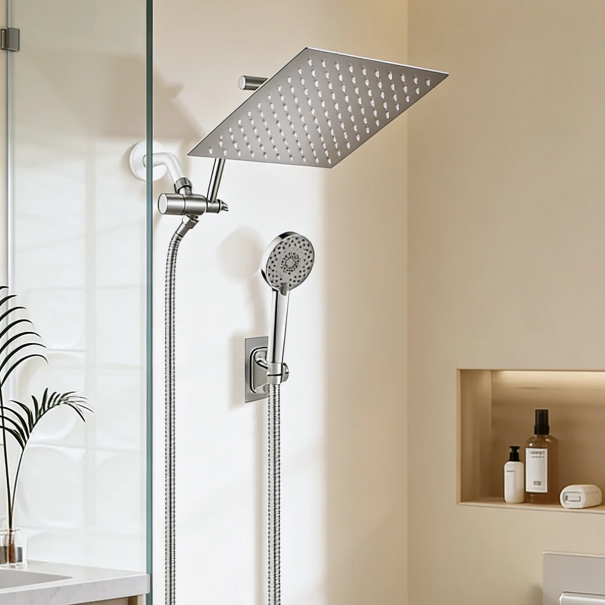 

Shower Head, High Pressure Rainfall/Handheld Shower Combo With 11'' Extension Arm, 9 Settings, Anti-leak Shower Head With Holder