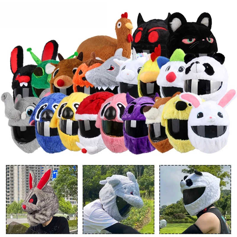 Helmbescherming Hoofddeksel Cover Cartoon Pluizige Pluche Set Voor Motorfiets Volledige Gezicht Beschermhoes Motorveiligheid Trendy - afbeelding 2
