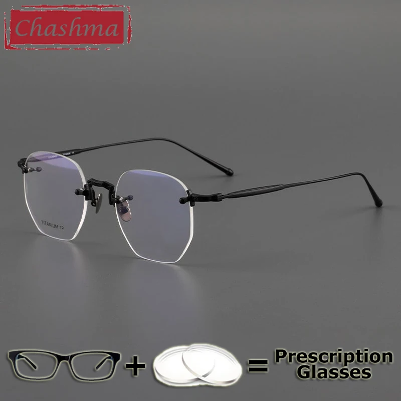 

Chashma Elegant Men Rimless Eyewear Prescription Eyeglasses Flexible Temples Big Bridge 22mm Glasses Frame Women Spectacles