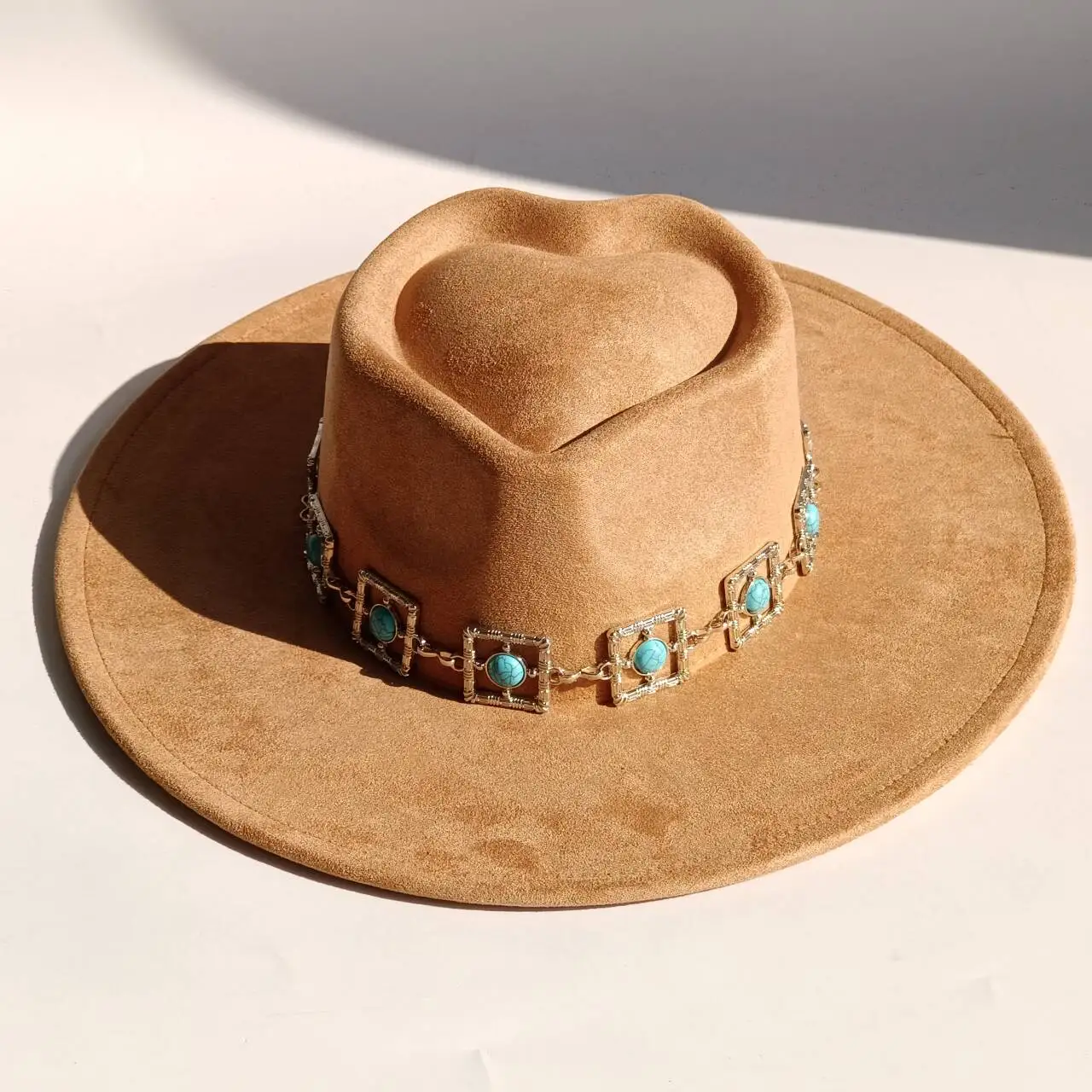 Heart-shaped Vegan suede hat Turquoise accessories Autumn and Winter Women's Felt Hat Wide Hat sombreros para mujer