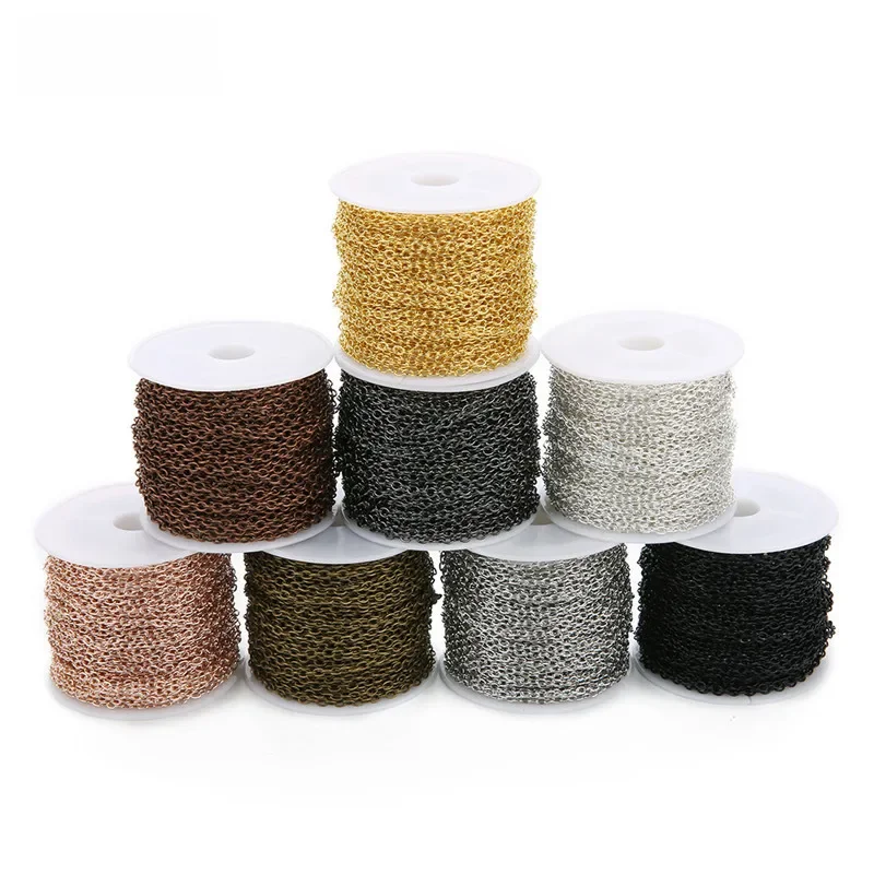 10 jardów / rolka Złoto Różowe złoto Kolor Czarny Antyczny brąz 2x3mm 3x4mm Naszyjnik luzem Bransoletki Łańcuch do tworzenia biżuterii DIY — zdjęcie 2