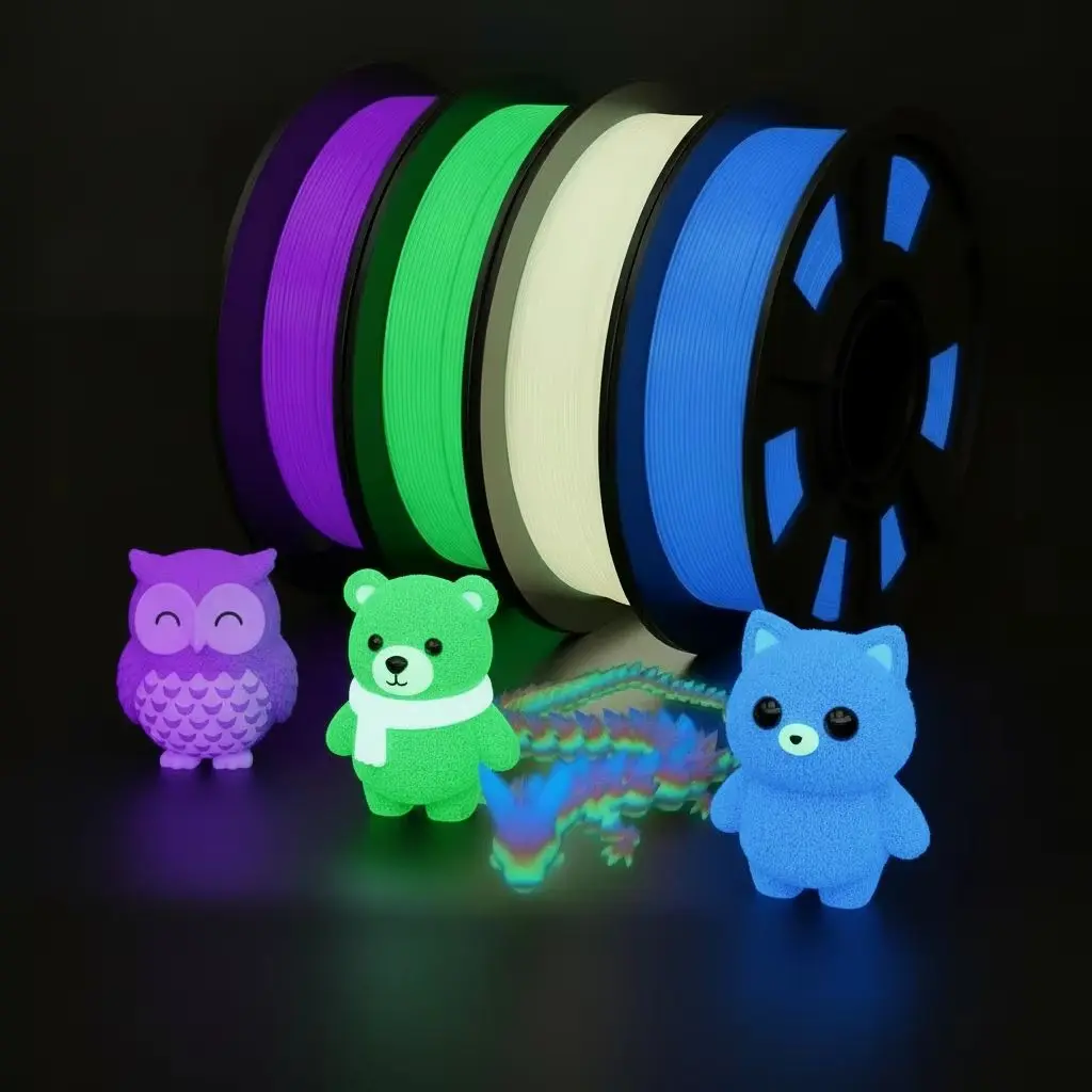 

4-Pack pla Glow-in-The-Dark 3D Printer Filament Assorted Colors Blue Green Purple rainbow 250g Each