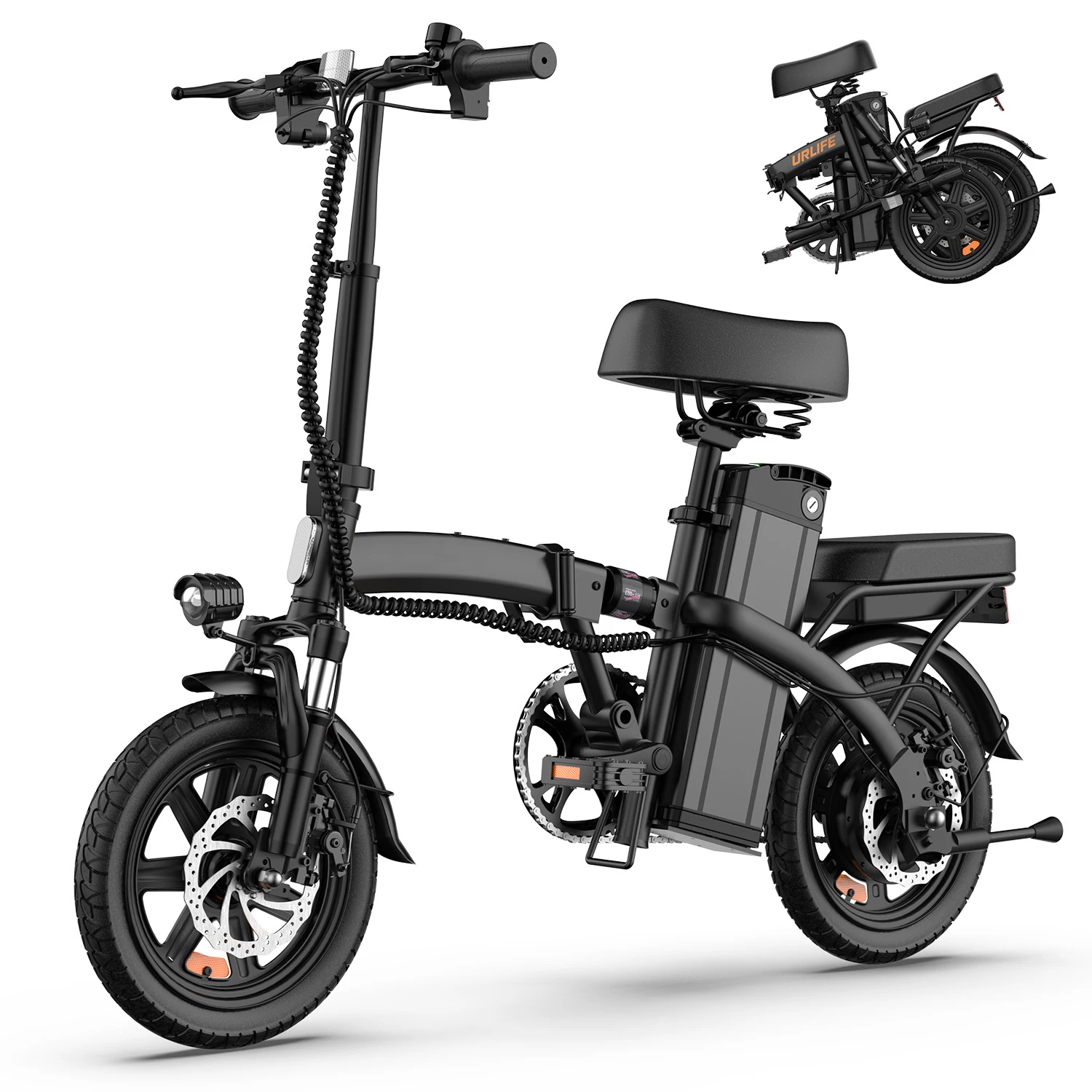 Urlife E-Bike 14 Inch Folding 250W 48V 7.5Ah Removable & Fast Charge Battery 40KM Range Hydraulic Front Suspension Dual Disc Brakes Naviga Electric Bicycle image 3