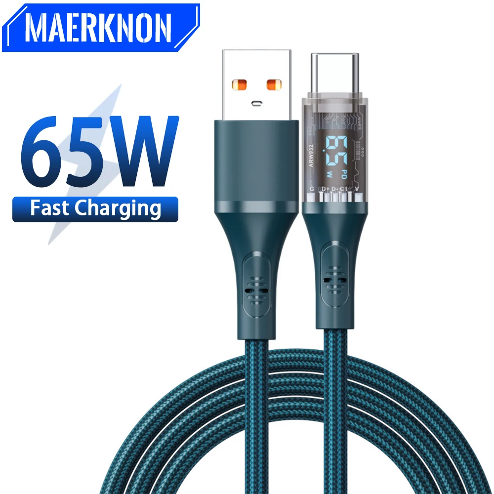 

Кабель USB Type-C для Huawei/Samsung/Xiaomi, высокоскоростной шнур для быстрой зарядки, СИД дисплей, 65 Вт, 6 А