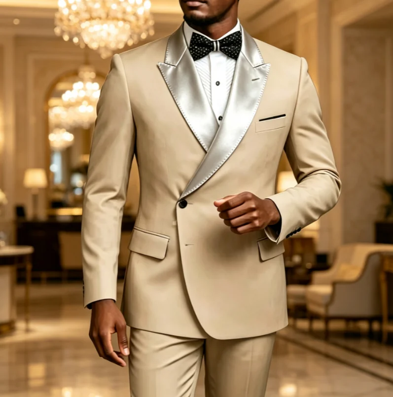 New Men's Slim Fit Business Suit Set 2 Pieces,Classic Graceful Solid Suits For Interview Office,Stylish Peak Lapel Men Tuxedo