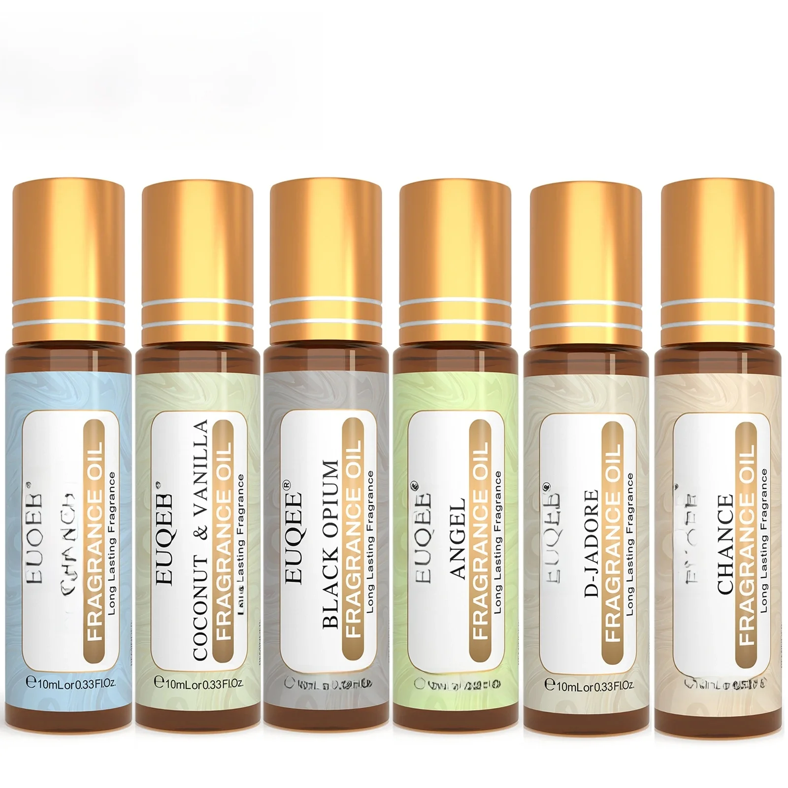 EUQEE – ensemble d'huiles parfumées pour femmes, 6 pièces, 10ml, musc blanc, noix de coco et vanille, opiumme noir, Angel Chance, huiles parfumées à rouleau d-jador