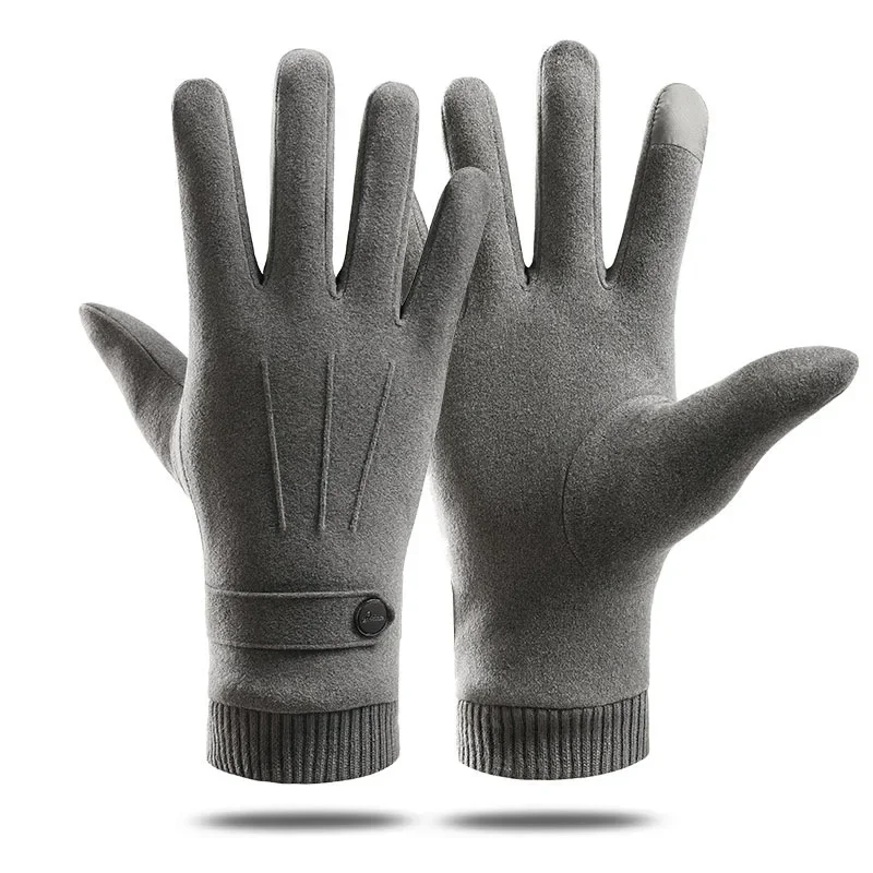Gants en daim épais pour hommes, écran tactile, plus velours à l'intérieur, mode simple, protection contre le froid, garder au chaud en hiver, gants d'extérieur pour hommes