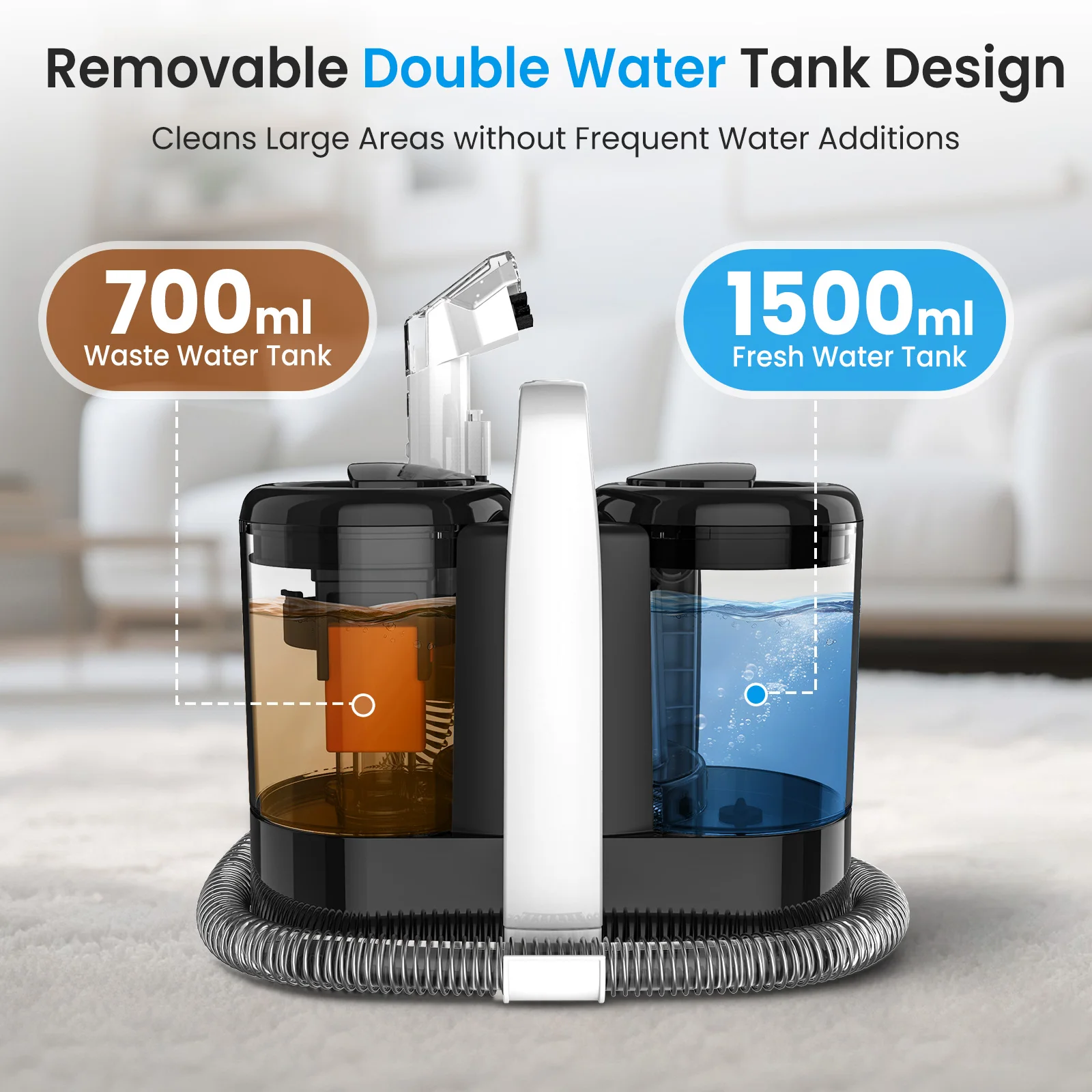 Tragbarer Teppichreiniger 600W 15KPa, tragbarer Reiniger für Auto, Sofa, Tierhaare, Sprüh- und Saugreiniger, Reinigungsmaschine für Heimtextilien – Detail 10