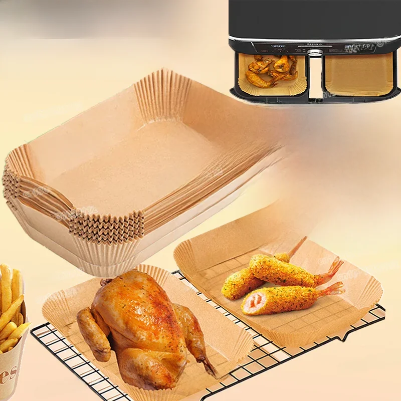 Papier de cuisson rectangulaire pour friteuse à Air, 100/50 pièces, carré, plaque de Barbecue, tapis de four de cuisine, huile antiadhésive, doublures en papier pour friteuse à Air