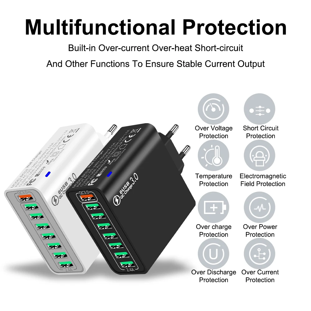 8 In 1 65W USB EU/US/UK/KR Plug Charger Fast Charge Phone Charger Wall Adapter For iPhone Samsung Xiaomi Multi Port image 2