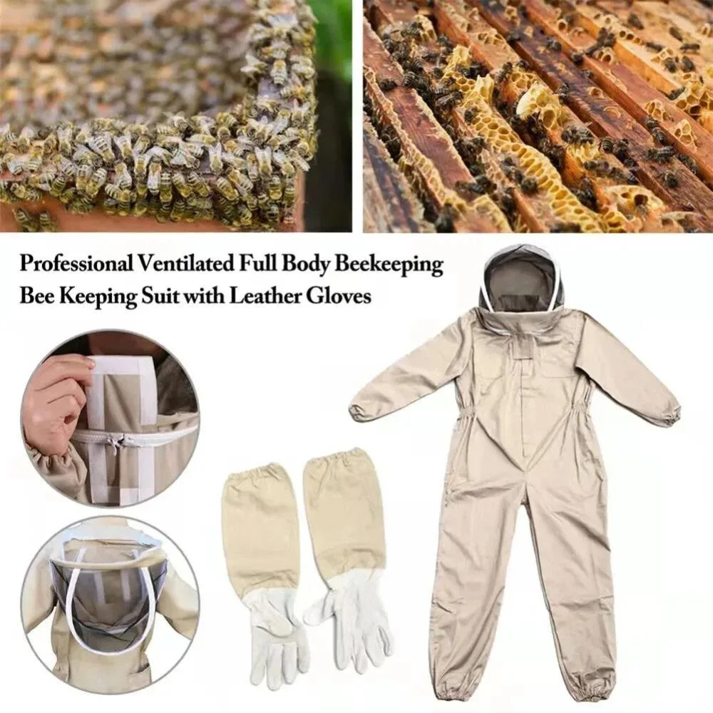 2XL Beekeeping Suit for Men & Women, Full Body Protective Bee Keeper Suit with Veil Hood & Long Cuff Gloves, Unisex Beekeeper Clothing for Apiary, Honey Bee Hive Inspection & Handling