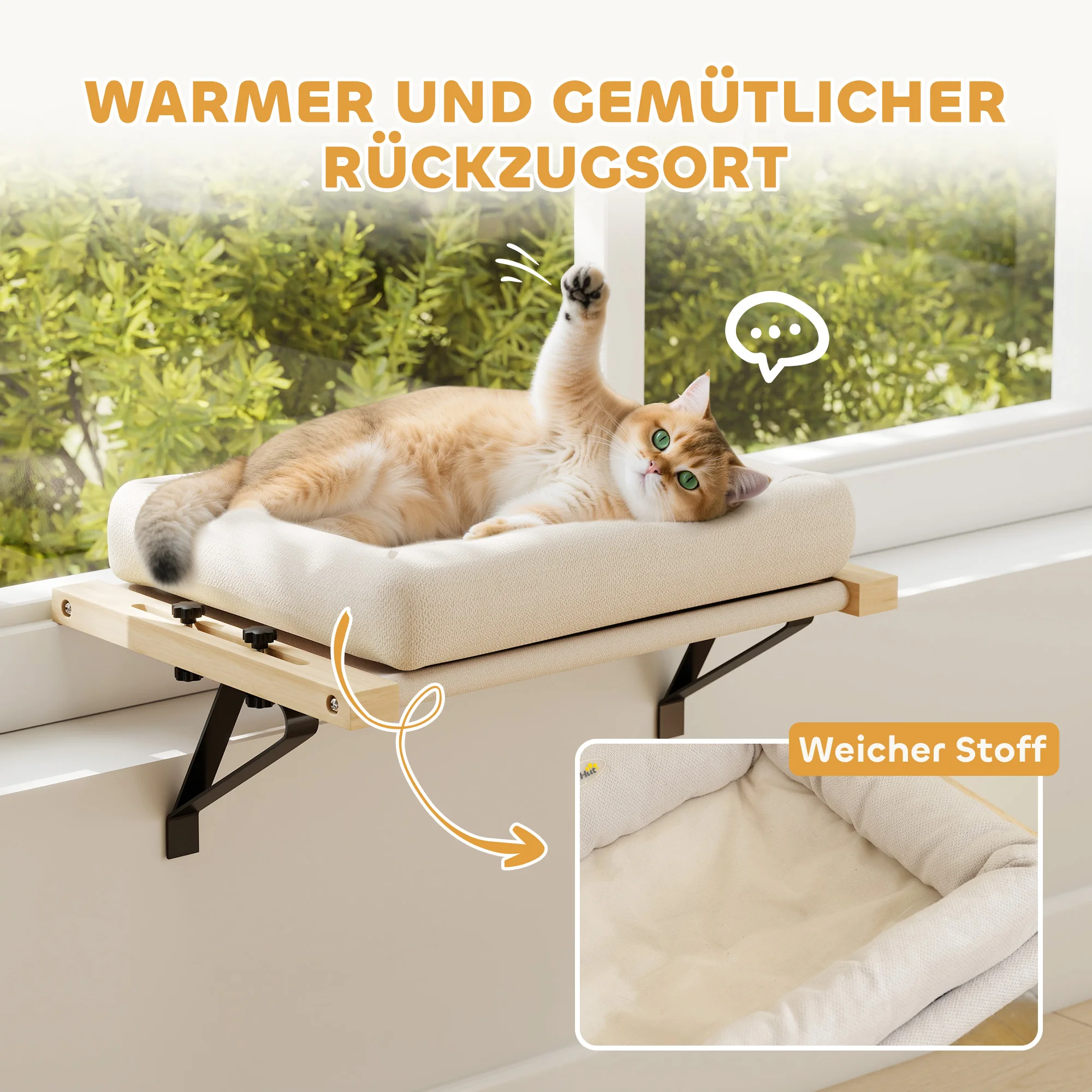 2-in-1 Katzenfensterliegeplatz & Heizkörperbett mit waschbarem Kissen, verstellbarem Holzrahmen, Katzenhängematte für Hauskatzen, Katzenbedarf, Katzenbett