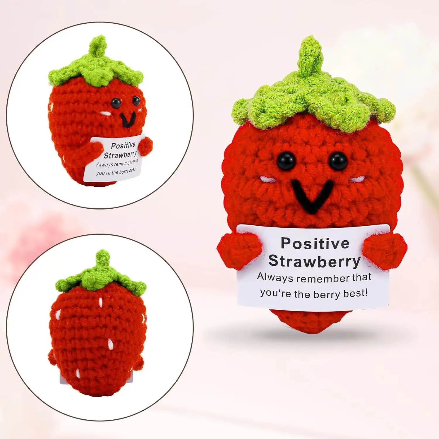 

Handmade Emotional Strawberry Pickle Gift Crochet Doll Inspirational Gifts with Cards Cute Knitted Funny Support Friend Birthday