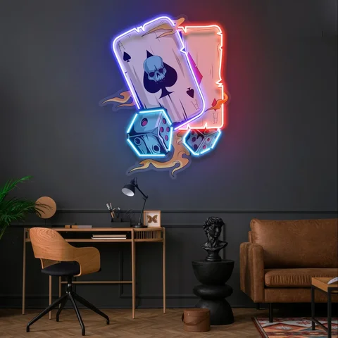 Cool Poker Neon Sign UV Print Sign Wall Art Decor USB Night Sign Teens Bedroom Game Room Sign Bar Beer Club Neon Birthday Gift