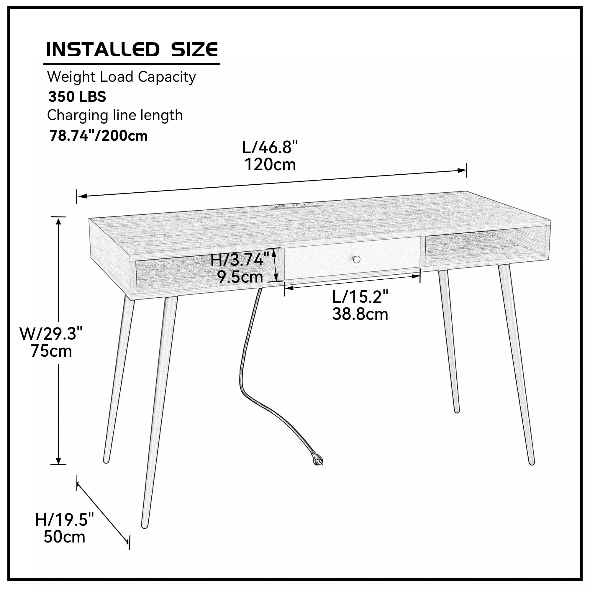 Mid Century Desk with USB Ports&Power Outlet Modern Writing Study Desk W/Drawer Multifunctional Home Office Computer Desk Walnut