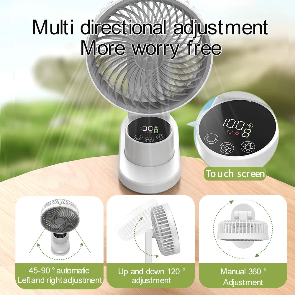 5000mAh Rechargeable Camping Ceiling Fan Desktop 9 Speed Strong Air Circulator Fan With LED Light Home Dormitory Clip-on Fan