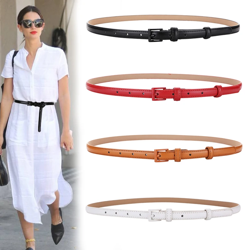 

Candy Color Women Thin Belt High Quality Metal Buckle Belt Genuine Leather Designer Waistband Female Jeans Dresses Skinny Girdle