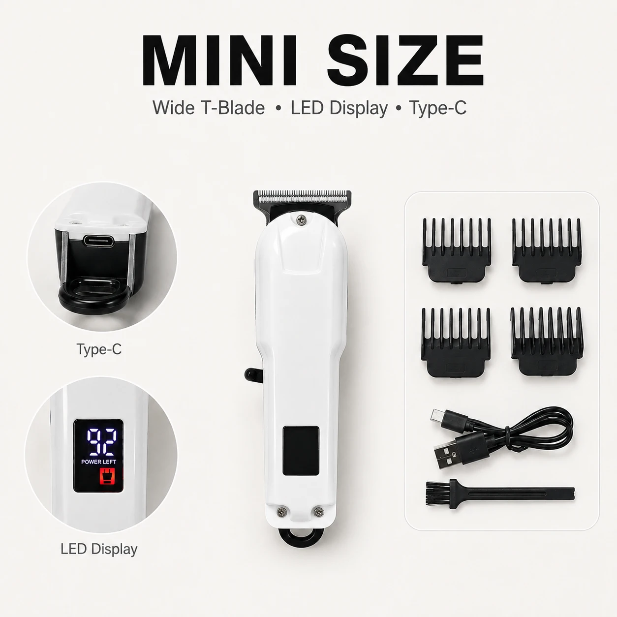 Mini Handheld Cordless Hair Clipper for Men, Ultra-Light Portable Travel Essential Hair and Beard Trimmer, Professional T-Shaped Zero-Gap Blade for Precision Trimming and Sculpting, European and American Style Men's Home Haircut and Personal Grooming Tool, Men's Electric Hair Clipper, Wide T-Shaped Blade, Digital Power Display, Side Adjustment Lever, Professional Cordless Portable Clipper for Trimming Hairline, Sideburns, Back of Neck, and Beard Contours, Home and Salon Haircut Styling Tool view 5