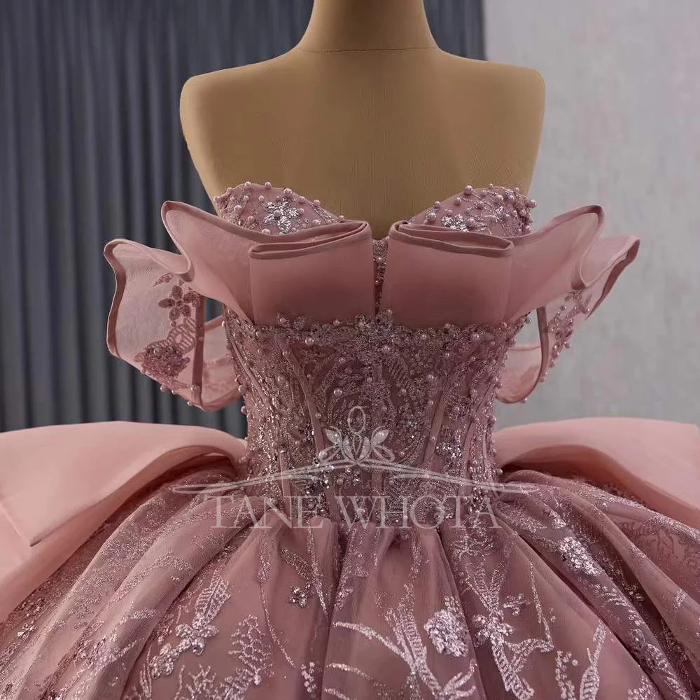 Luxury Evening Dress 2025 Crystal Beaded Pearls Lace Up Back Pink Short Dresses For Special Occasions Formal Dress