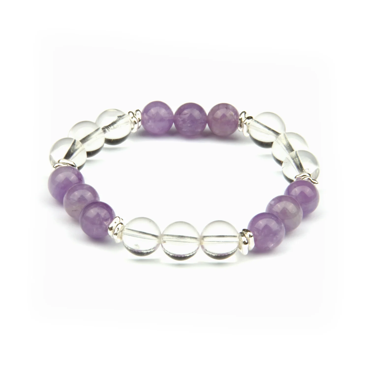 

Amethyst & Clear Quartz Bracelet | 7.5mm Healing Beads | Stress Relief, Intuition & Energy Boost