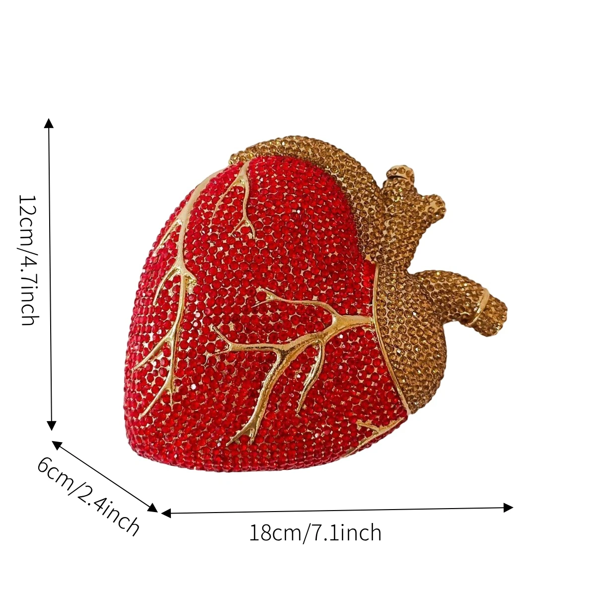 3D Anatomical Heart Women Clutch Bag Crystal Diamond Purse Rhinestone Gothic Handbag for Cocktail Prom Party view 4
