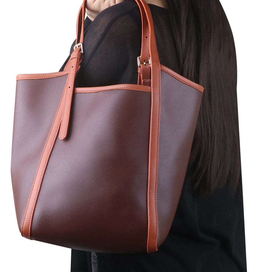 

Gorfia Luxury Women's Tote Bag Dark Brown PU Leather and Brown Adjustable Shoulder Strap Daily Work Shopping Travel Leisure Use