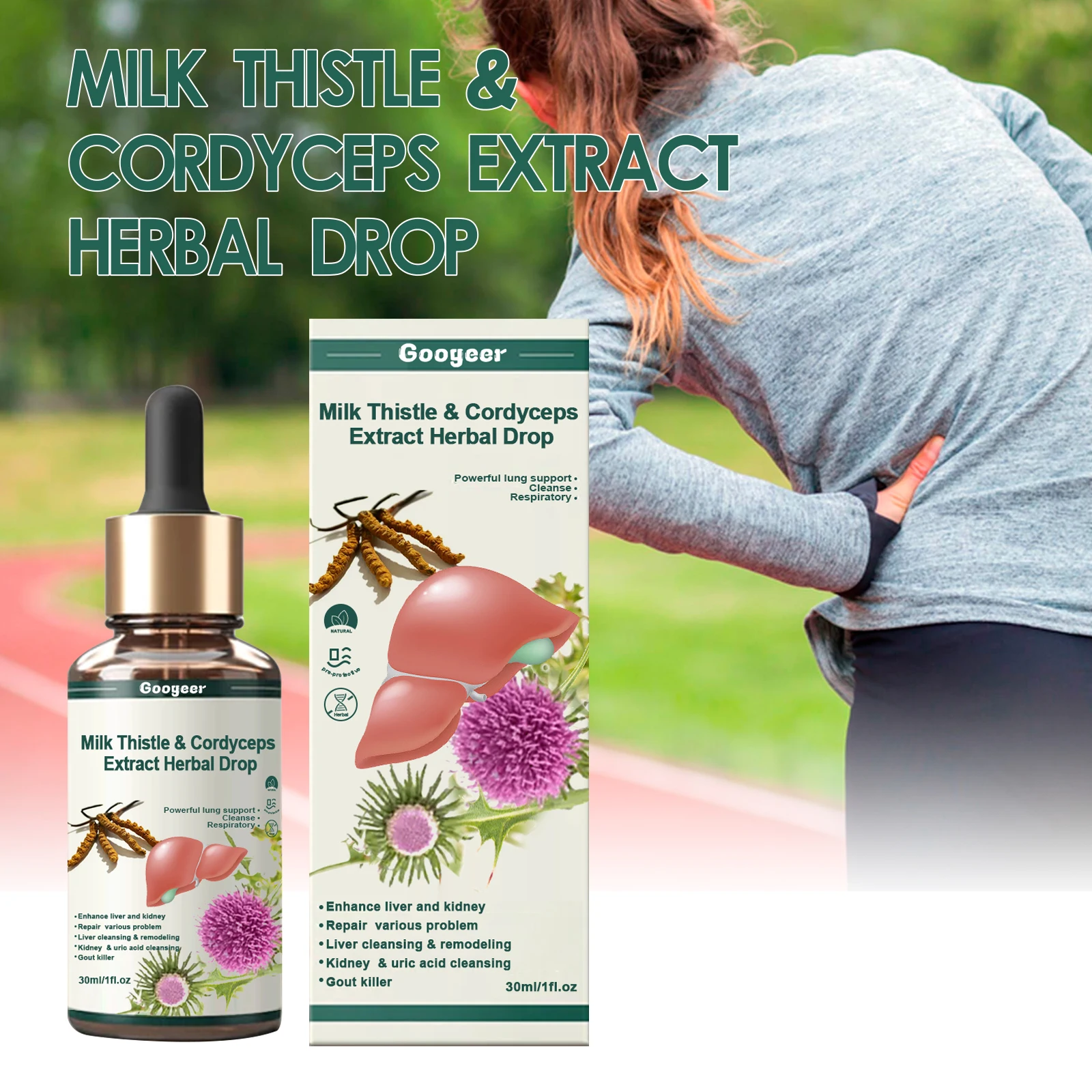 

Googeer 30ml Cordyceps Sinensis Herbal Drops Milk Thistle Energy Support Relieve Physical Fatigue Soothing Body Herbal Drops