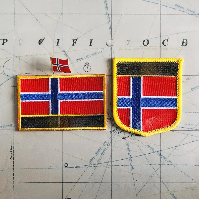 NAZJONALNA flaga Norwegii Naszywki z haftem Odznaka Tarcza i kwadratowa szpilka Jeden zestaw na materiałowej opaski na ramię Dekoracja plecaka — zdjęcie 2