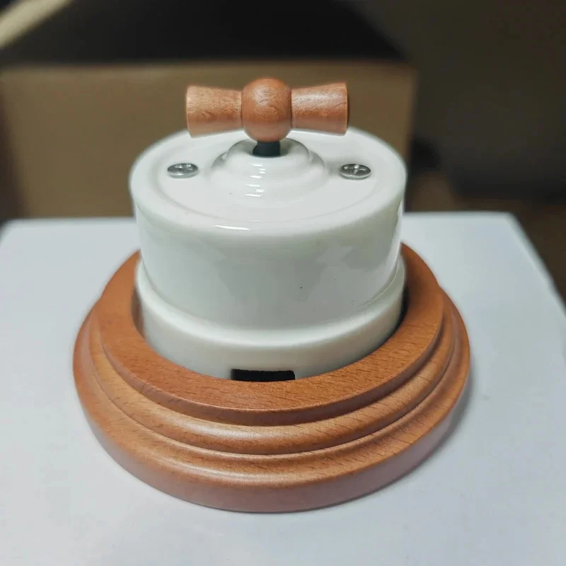 Interrupteur mural à bouton en céramique, interrupteur d'éclairage électrique, siège fixe, Base en bois 16A 250V