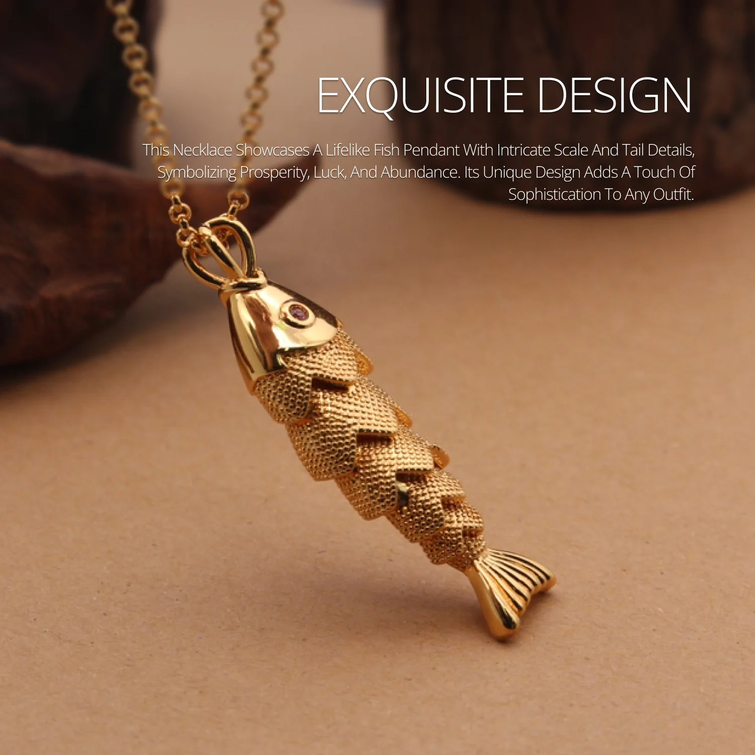 Fish Pendant Necklace -Luxurious 24K Gold-Plated Design Perfect for Everyday & Special Occasions