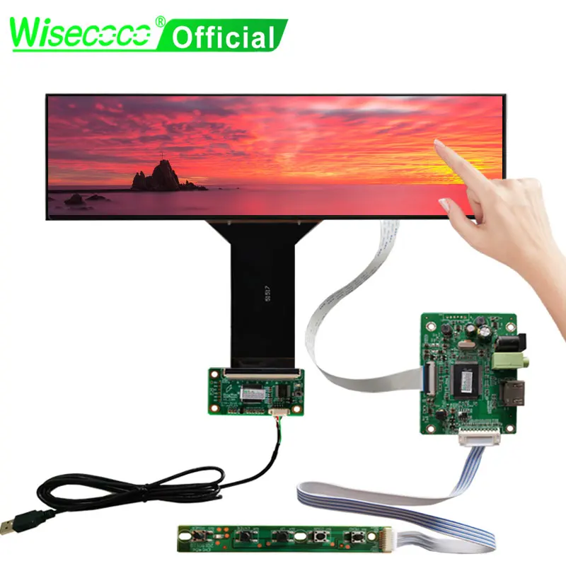 Wisecoco 12.6 Inch 1920x515 IPS Display Ultrawide NV126B5M1 Stretch Bar Secondary Gaming Displays Touch Screen Controller Board