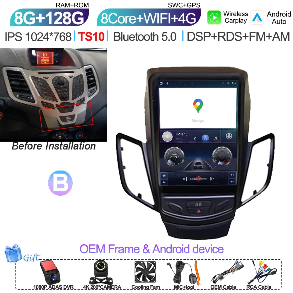 9,7 Inch Android 16 autoradio multimediaspeler navigatie stereo GPS scherm 2din 5G Wifi voor Ford Fiesta Mk7 2009-2016