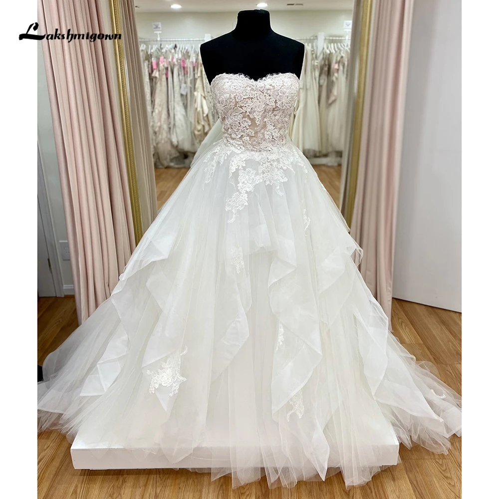 Sexy Sweetheart Sleeveless Back Button Lace Top Netting Ball Gown Wedding Dress Custom For Women Boho Bridal Gown Sweep Vestidos