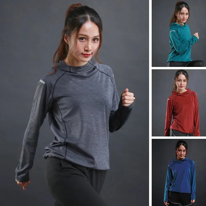 Kurtka damska Bluzy z długim rękawem T-shirty do biegania Odzież treningowa Szybkoschnąca, oddychająca koszulka sportowa dla kobiet — zdjęcie 2